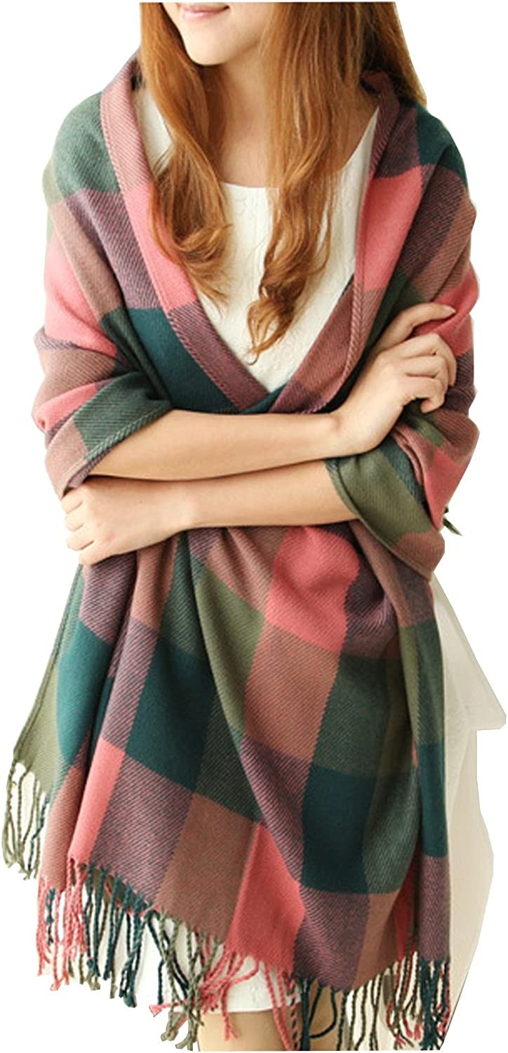 Wander Agio Women s Fashion Long Shawl Big Grid Winter Warm Lattice Large Scarf
