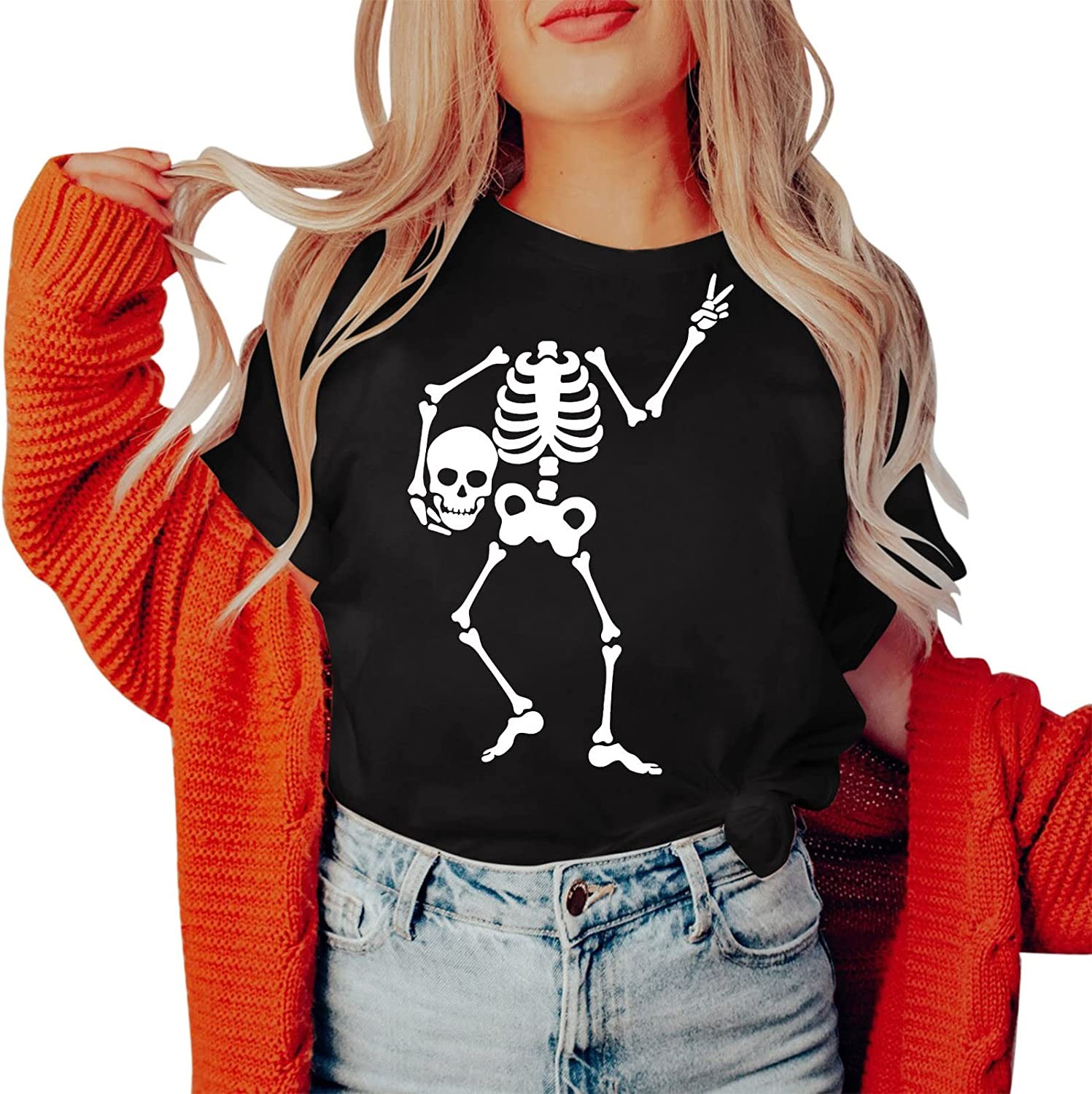 Womens Tops Vintage Skull and Rose Printed Short Sleeve T-Shirt Y2K Punk Music Tee Shirts Aesthetic Blouses Streetwear