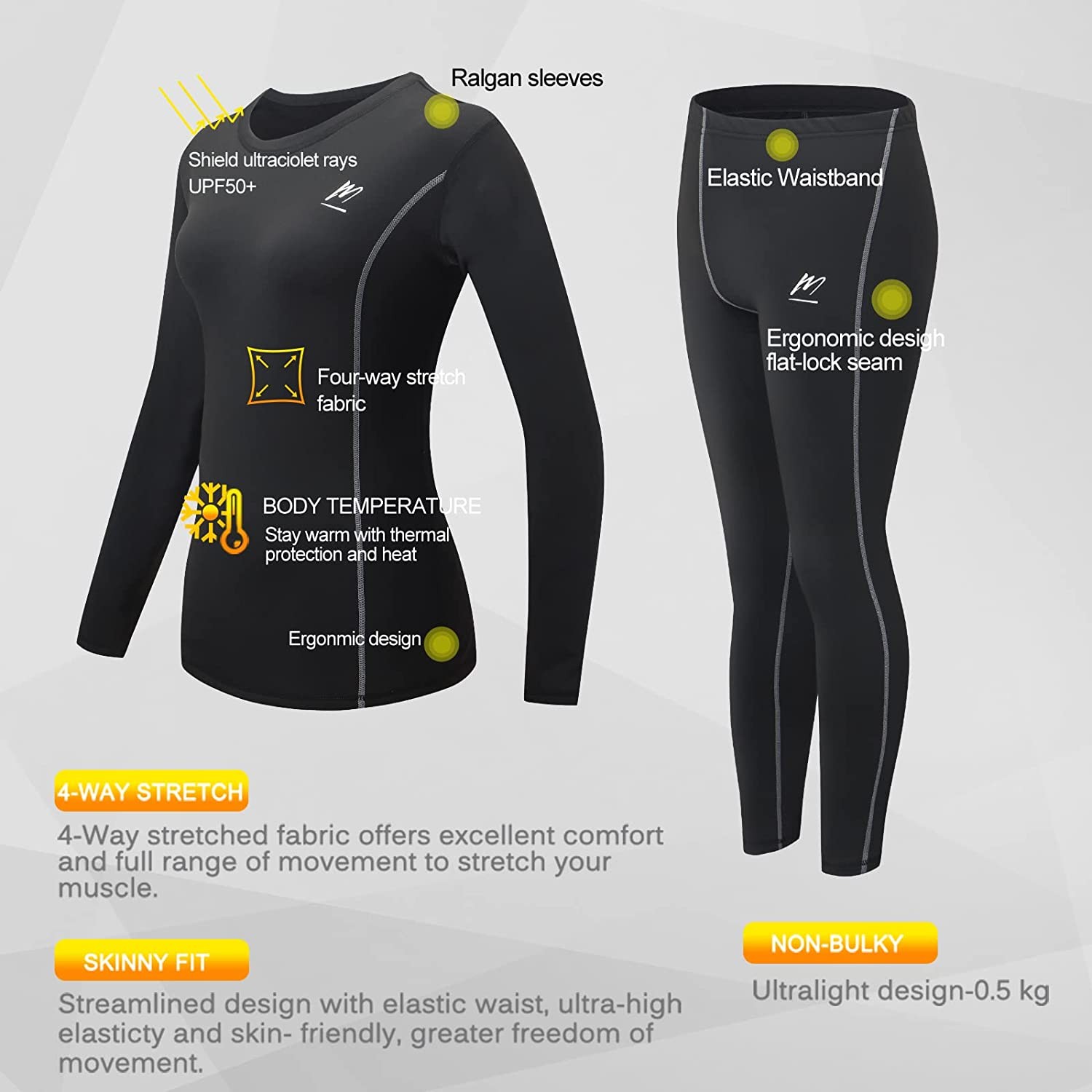 MeetHoo Thermal Underwear for Women Winter Warm Base Layer Compression Set Fleece Lined Long Johns Running Skiing