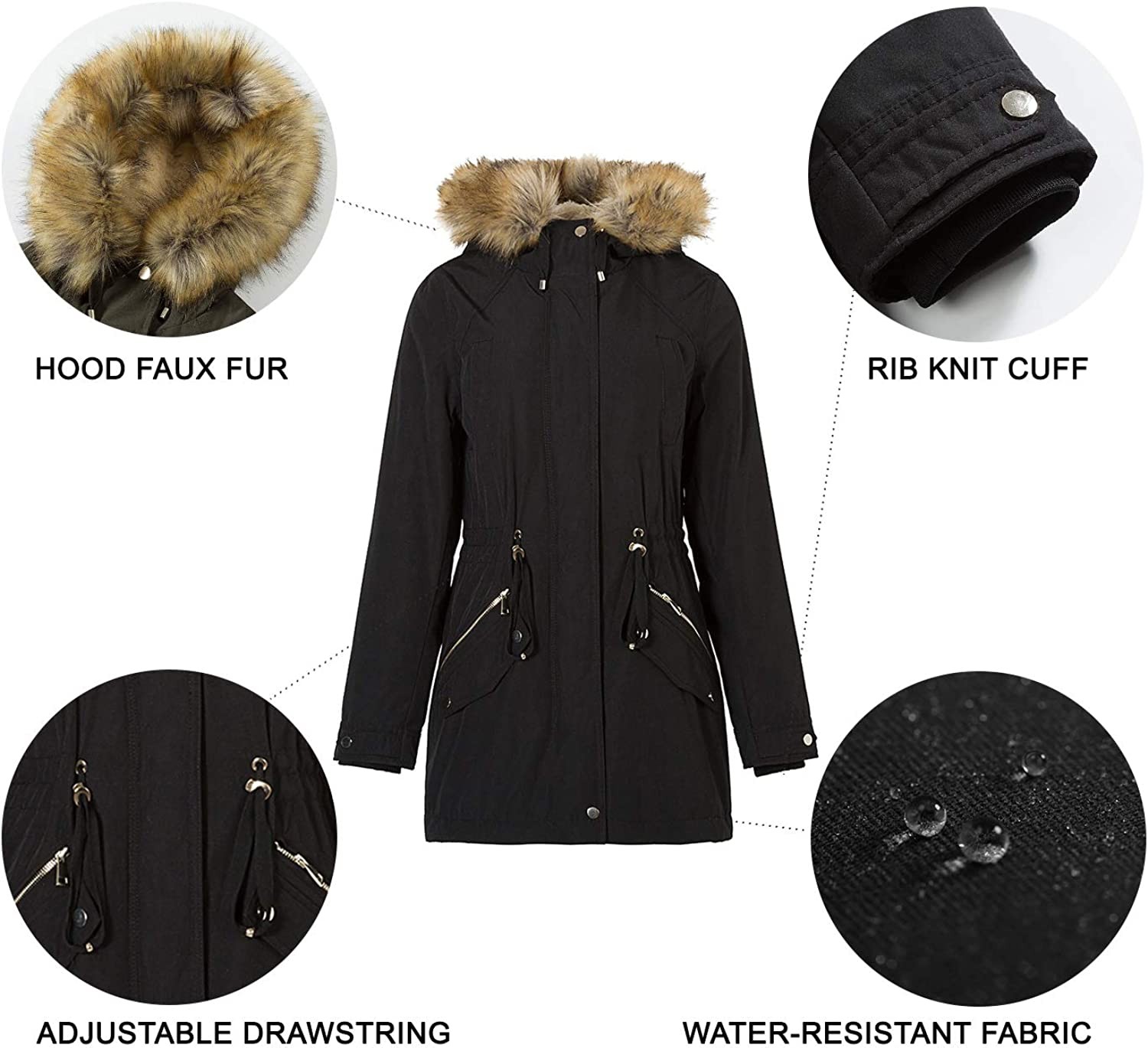 Royal Matrix Women s Winter Coats Hooded Parka Coat Fleece Lined Warm Long Winter Jacket Thick Coats with Pockets