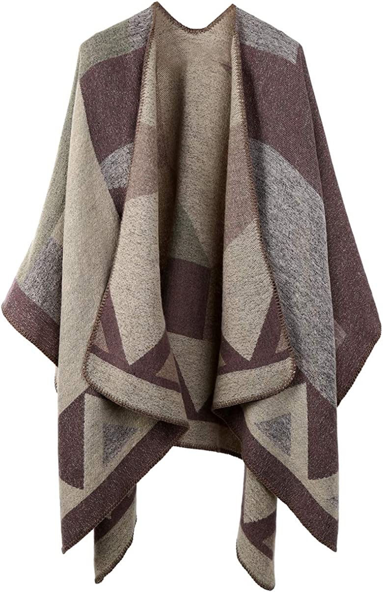 Winter Warm Shawl Wraps Cape - Women Fall Knit Wool Plaid Ponchos Blanket Sweater Fleece Scarf Coat