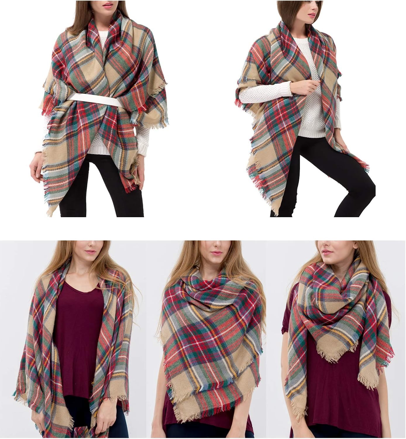 Dimore Trendy Plaid Blanket Scarf Women Big Oversized Long Scarves