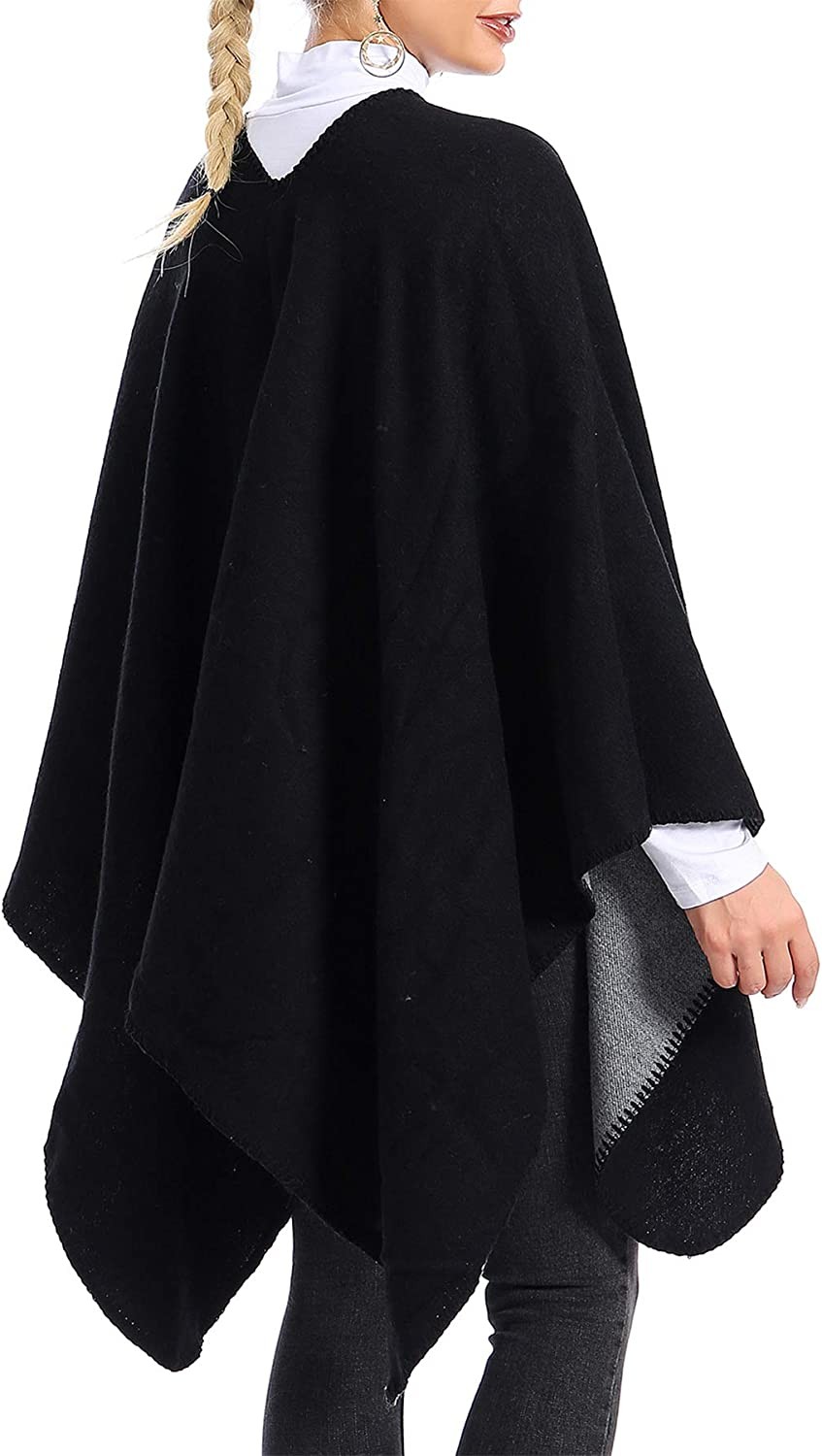 Zando Women s Warm Shawl Wrap Open Front Poncho Cape Color Block Shawls Winter Cardigan Wrap Printed Ponchos for Women 2