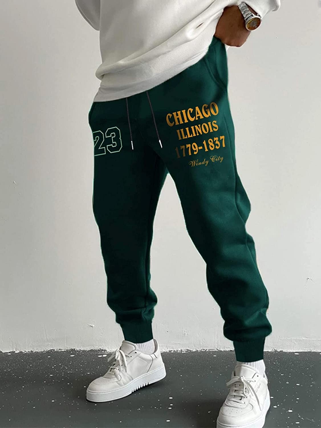 GORGLITTER Men s Letter Number Graphic Sweatpants Drawstring Waist Jogger Pants with Pockets