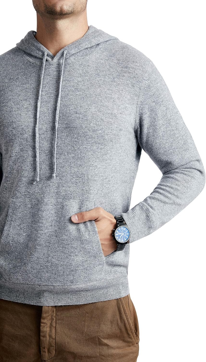 BEYOND FASHION Men s 100% Pure Cashmere Sweater Pocket Hoodie Pullover