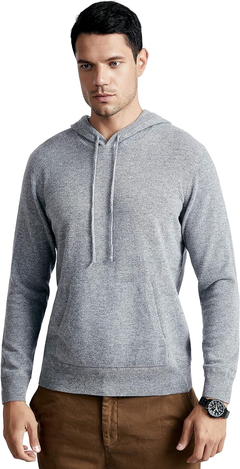 BEYOND FASHION Men s 100% Pure Cashmere Sweater Pocket Hoodie Pullover