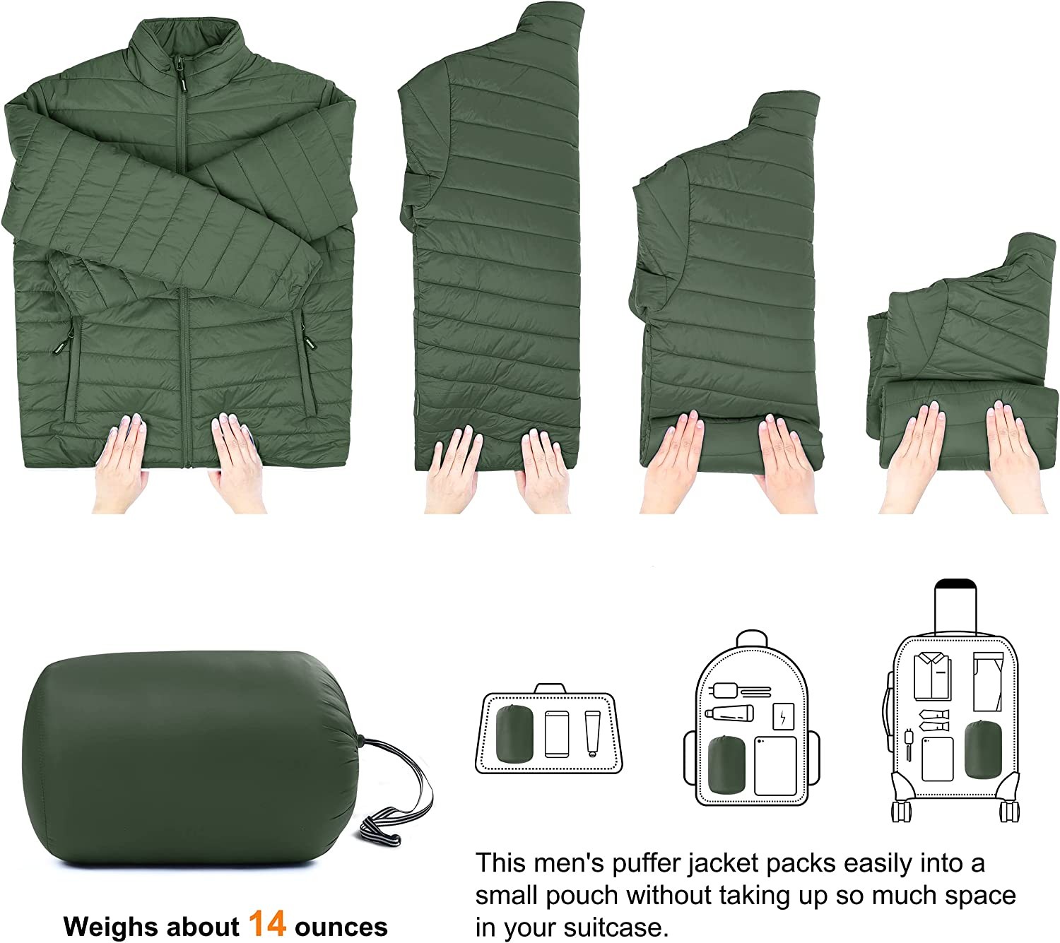 Outdoor Ventures Men s Lightweight Packable Puffer Winter Jacket Insulated Puffy Coat for Snow Ski Hiking Travel