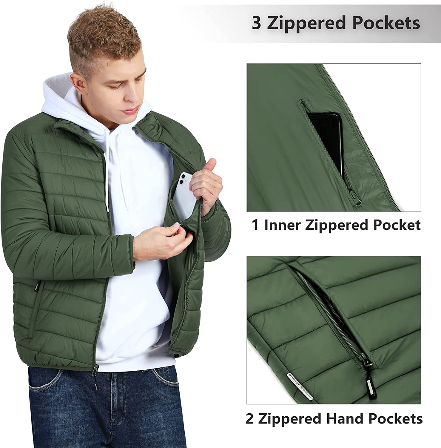 Outdoor Ventures Men s Lightweight Packable Puffer Winter Jacket Insulated Puffy Coat for Snow Ski Hiking Travel