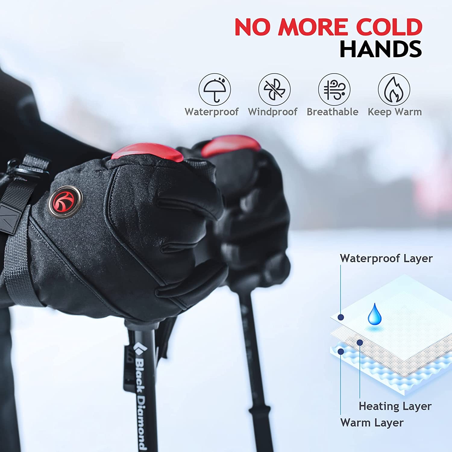 Heated Gloves, VELAZZIO Rechargeable 4800mAh Electric Heating Gloves for Men Women, Winter Thermal Warm Battery Gloves for Skiing Hunting Fishing Snowboarding