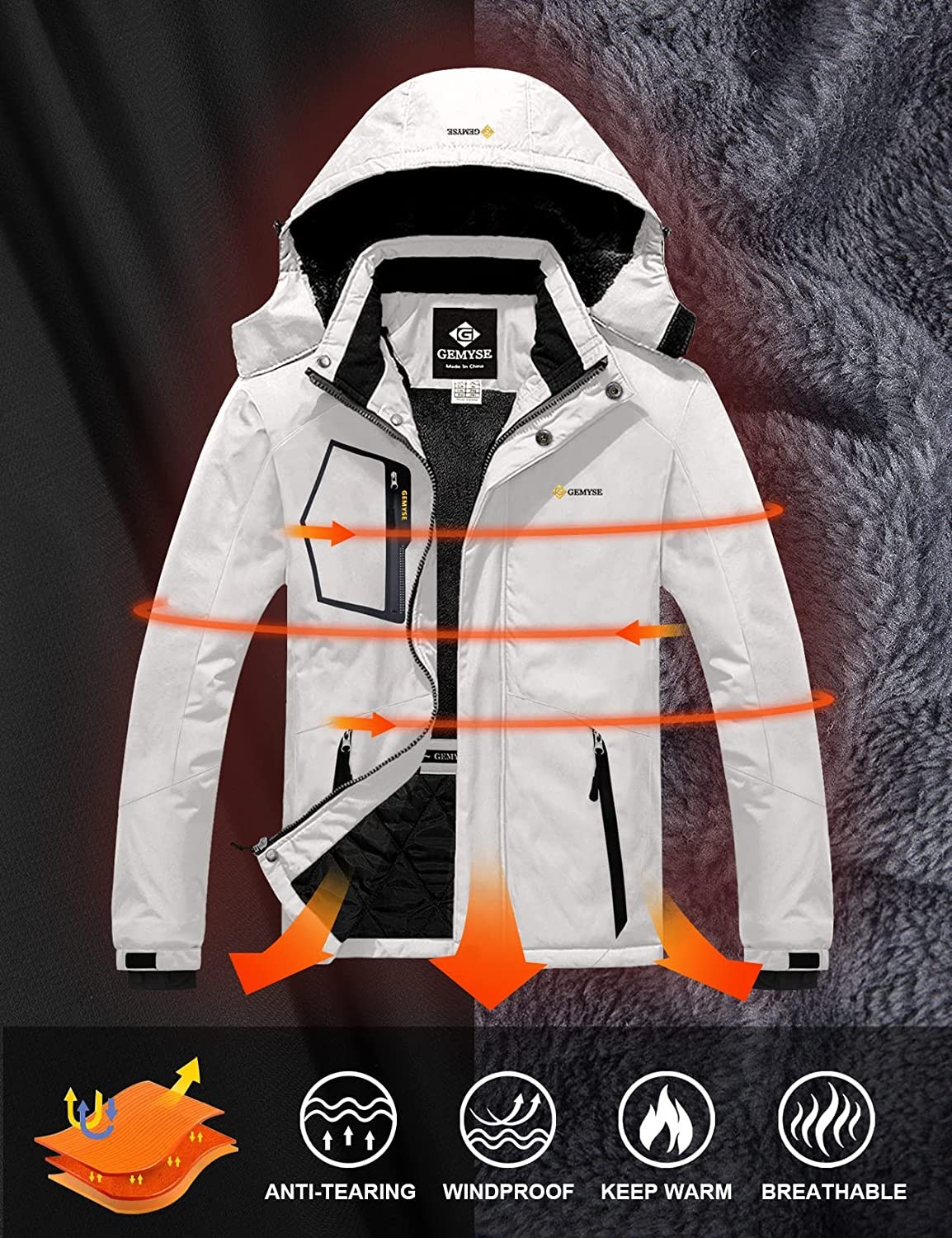 GEMYSE Men s Mountain Waterproof Ski Snow Jacket Winter Windproof Rain Jacket