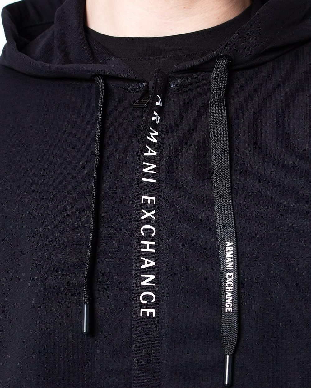 A|X ARMANI EXCHANGE mens Logo Zipper Full Zip Hooded Sweatshirt, Black, Small US