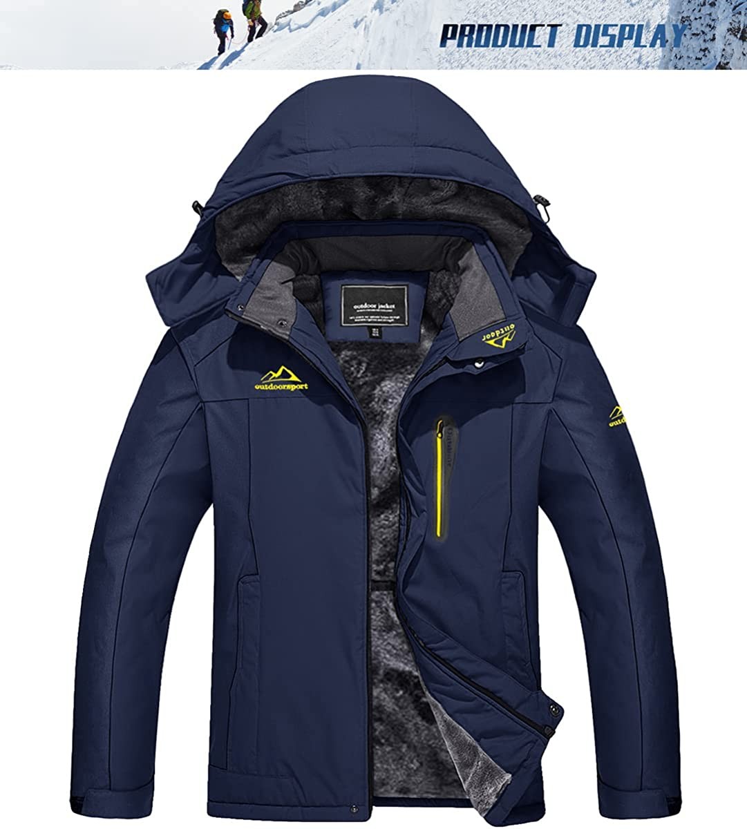 TACVASEN Men s Ski Jackets Winter Waterproof Windproof Hiking Snowboard Fleece Lined Jacket Hooded