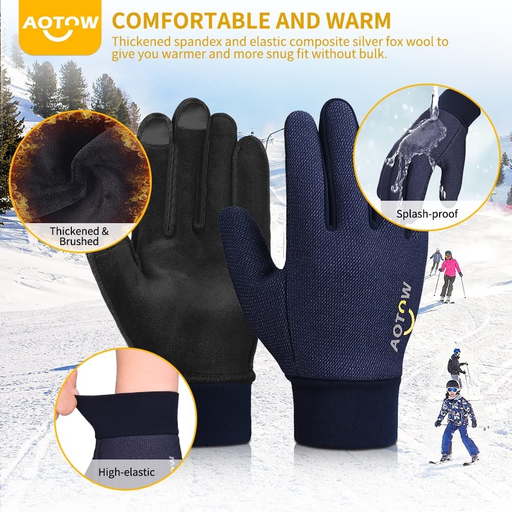 Kids Winter Warm Cycling Gloves - Boys Girls Touch Screen Anti-Slip Running Gloves Cold Weather Windproof Waterproof Children Thermal Fleece Mittens for Football Ski Bike Snow Aged 4-12