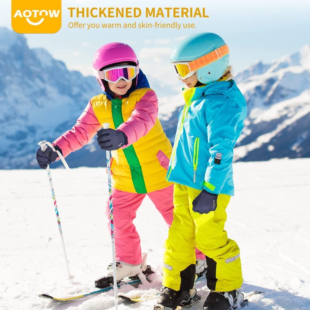 Kids Winter Warm Cycling Gloves - Boys Girls Touch Screen Anti-Slip Running Gloves Cold Weather Windproof Waterproof Children Thermal Fleece Mittens for Football Ski Bike Snow Aged 4-12