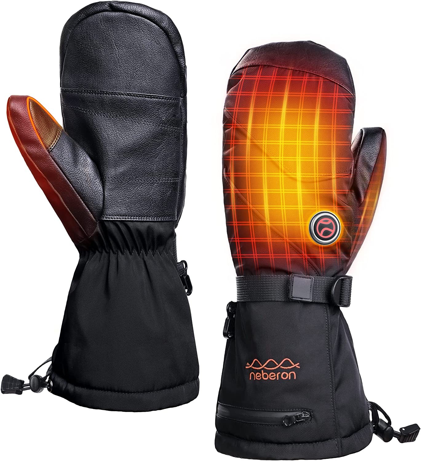 Neberon Heated Mittens for Men Women, Long Lasting Up to 8H Rechargeable Electric Battery Heated Gloves for Ski Snowboarding