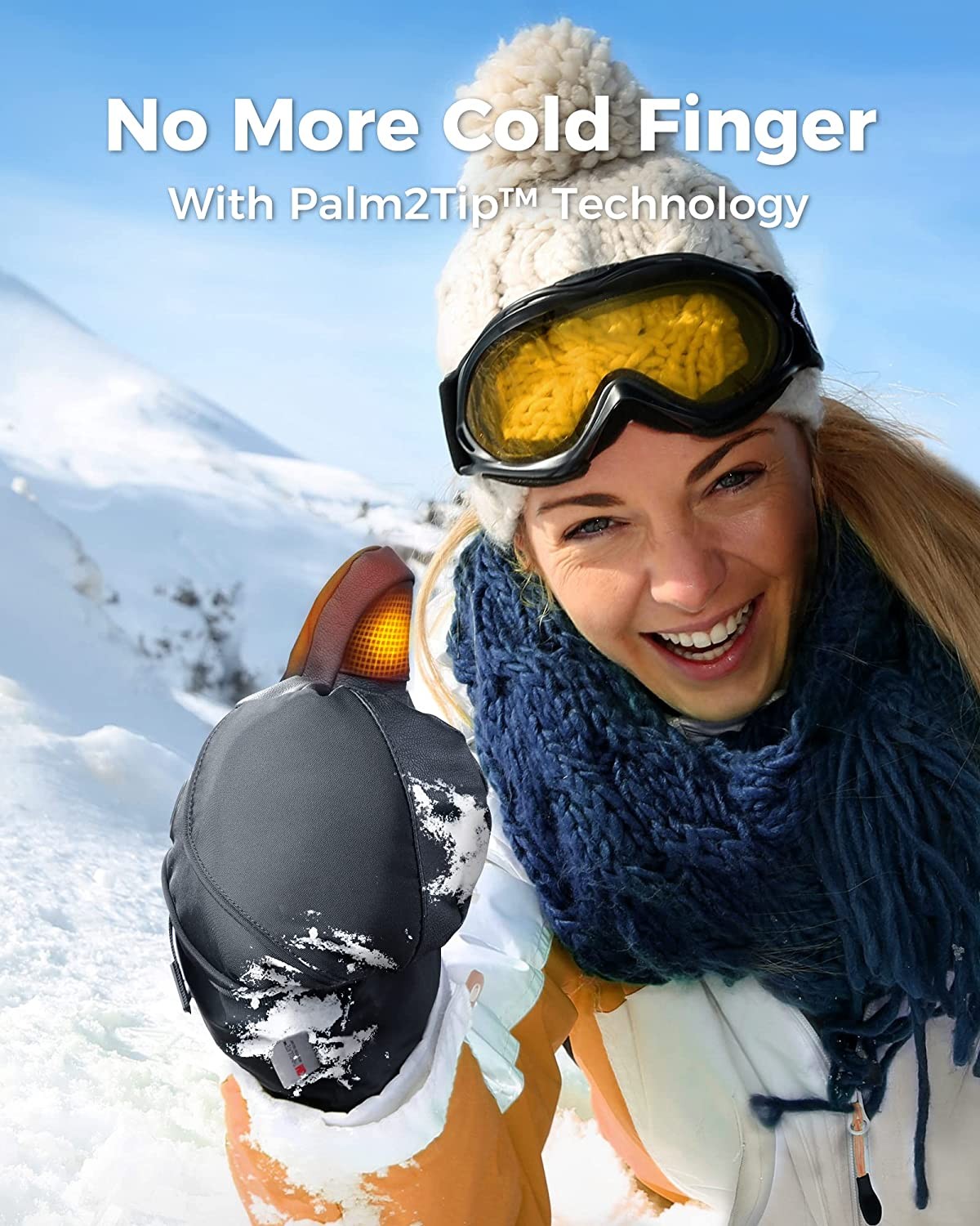 Neberon Heated Mittens for Men Women, Long Lasting Up to 8H Rechargeable Electric Battery Heated Gloves for Ski Snowboarding