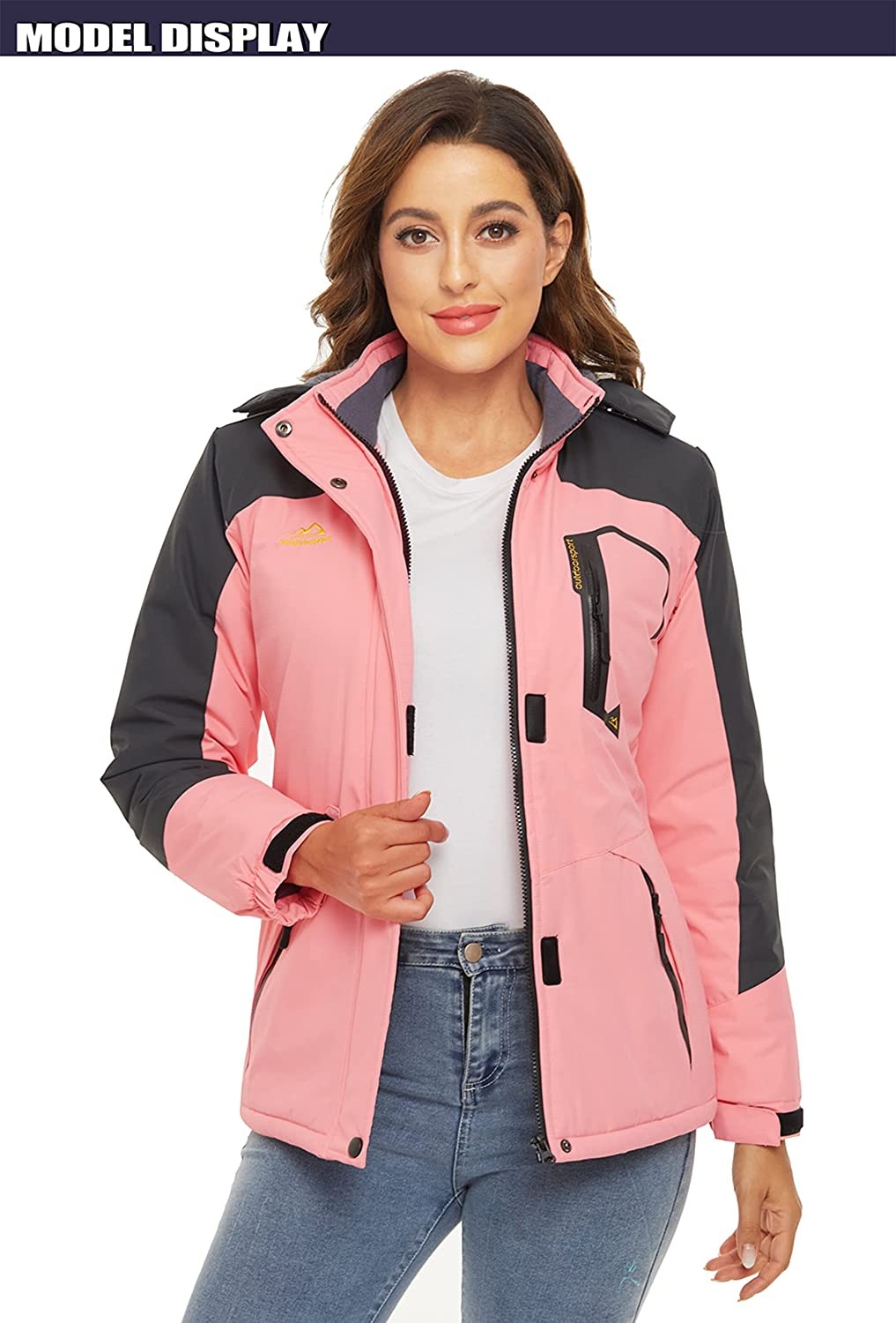 TACVASEN Women s Waterproof Ski Jacket Hooded Fleece Lined Warm Winter Jacket Snow Coat Mountain Windproof Rain Windbreaker