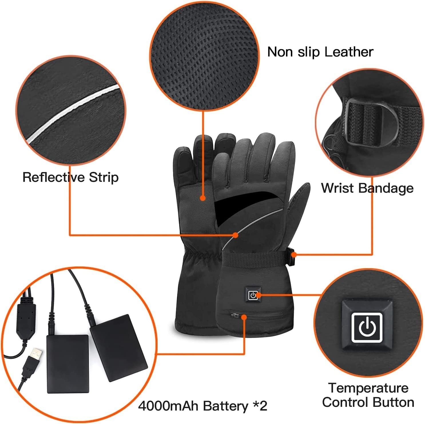 WAMTHUS Electric Heated Gloves, 2022 Latest Rechargeable Battery Winter Gloves for Men Women 3 Heating Temperature Adjustable Touchscreen Waterproof Warm Gloves for All Kinds of Outdoor Activities