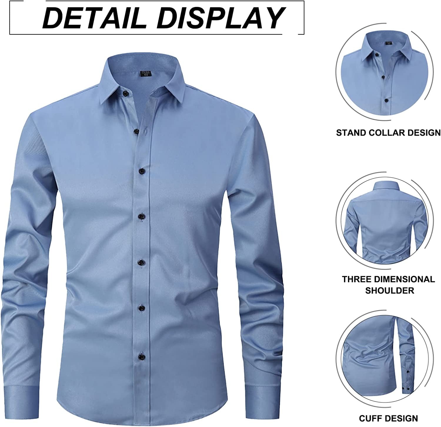HOTIAN Men s Slim Fit Dress Shirt Spread Collar Tuxedo Shirt Button Down Solid Color