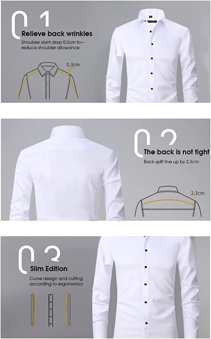 HOTIAN Men s Slim Fit Dress Shirt Spread Collar Tuxedo Shirt Button Down Solid Color