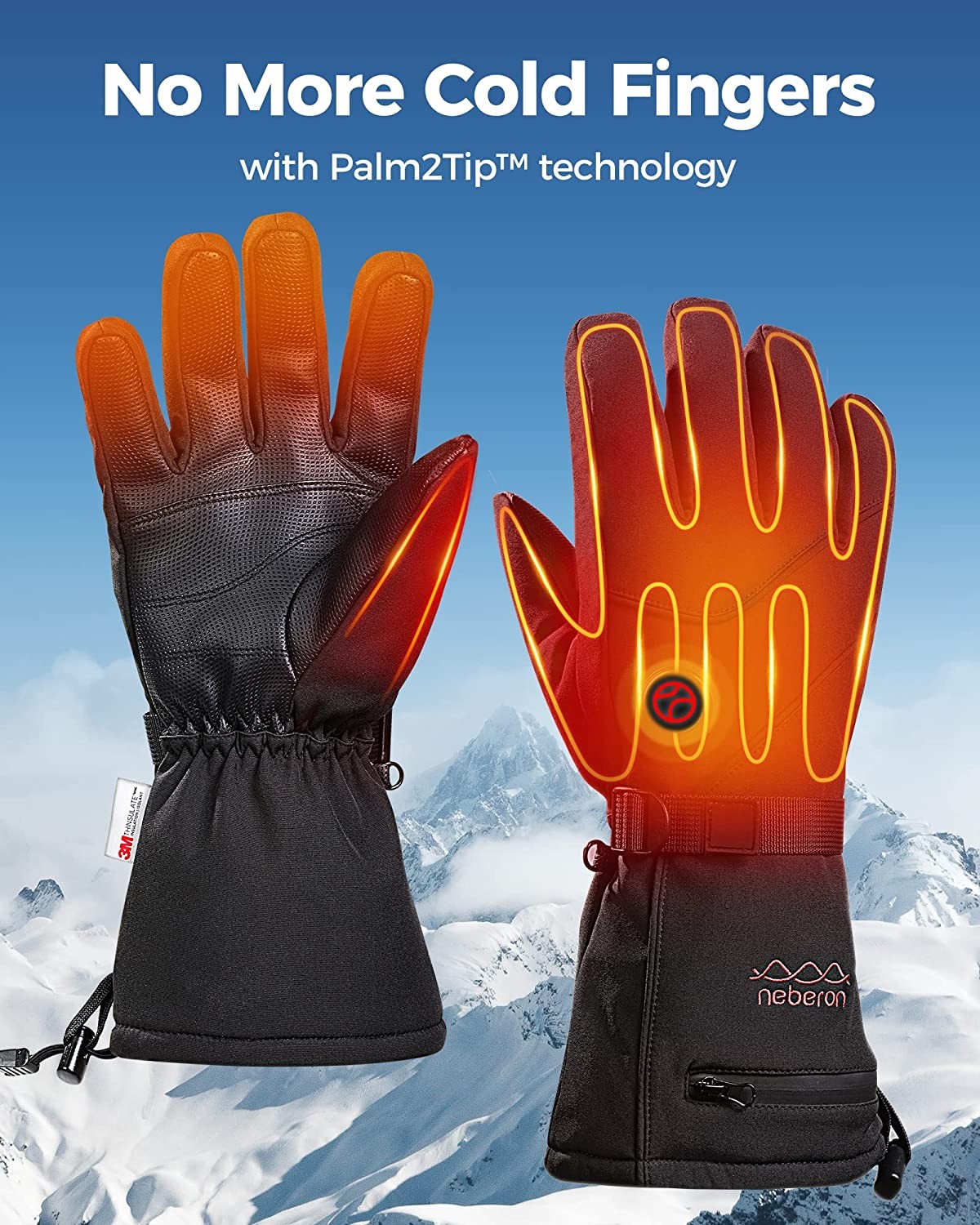 Neberon Heated Gloves for Men Women, Rechargeable Battery Electric Heating Gloves, 8H Lasting Warmth Winter Gloves with Palm2Tip Technology, Perfect for Skiing Snowboarding Motorcycle Cycling