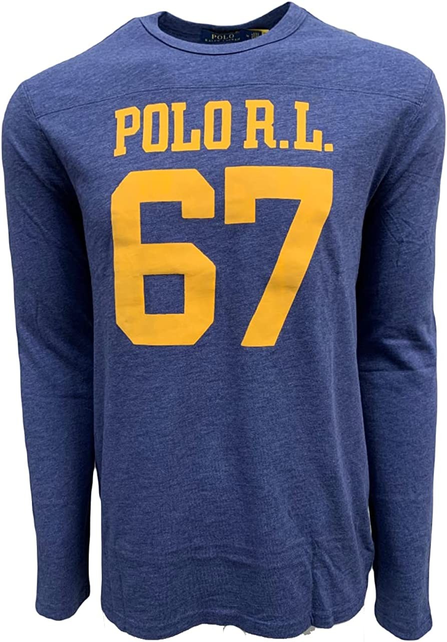 Polo Ralph Lauren Mens Screened 67 Logo Jersey Long Sleeve T-Shirt (L, Navy Heather)