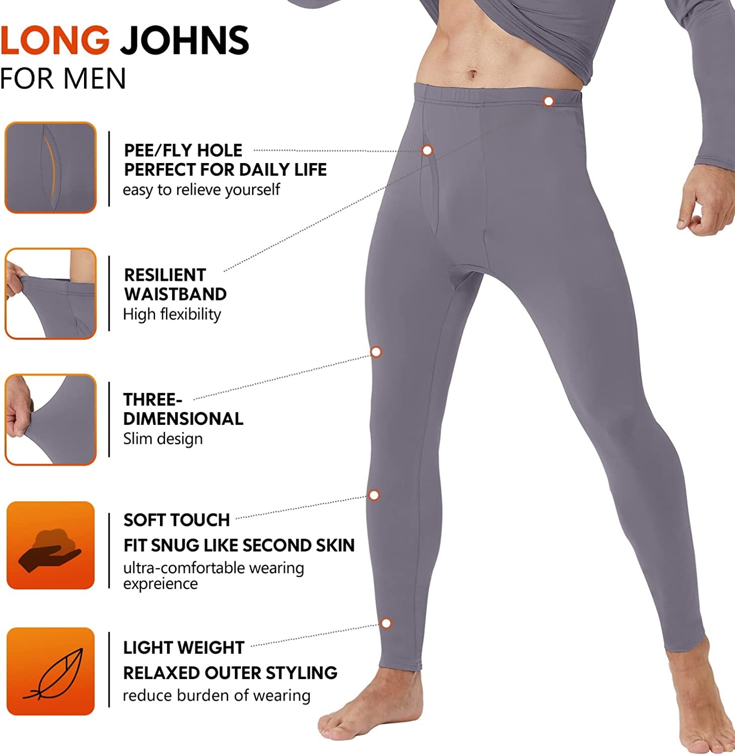 Thermal Underwear for Men - 2 Pack Sets Ultra Soft Long Johns - Warm Base Layers with Fleece Lined for Cold Weather