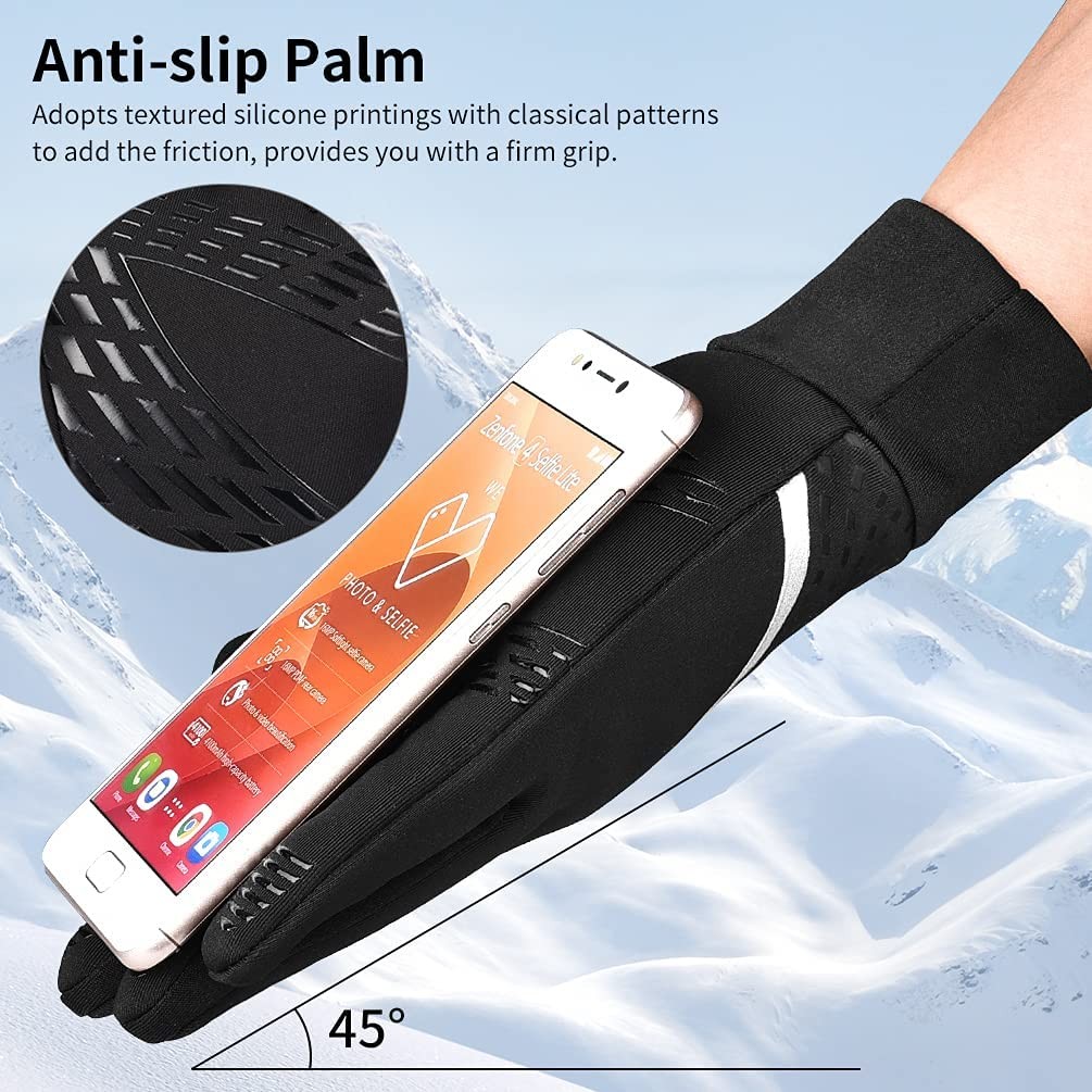 Winter Warm Running Sports Gloves - Cold Weather Ski Outdoor Thermal Bike Black Mittens Touchscreen Gloves Anti-Slip Soft Fleece Lining Full Finger for Man Woman