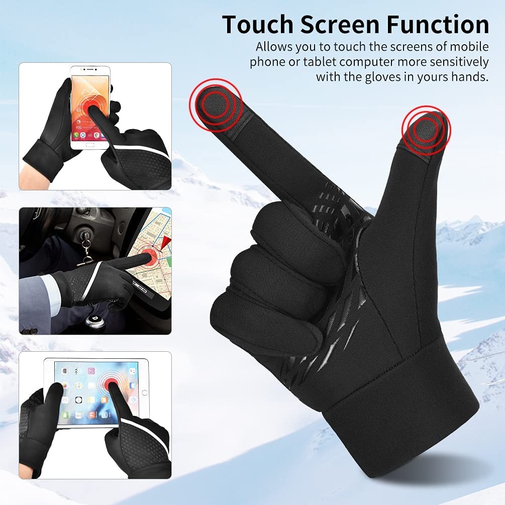 Winter Warm Running Sports Gloves - Cold Weather Ski Outdoor Thermal Bike Black Mittens Touchscreen Gloves Anti-Slip Soft Fleece Lining Full Finger for Man Woman