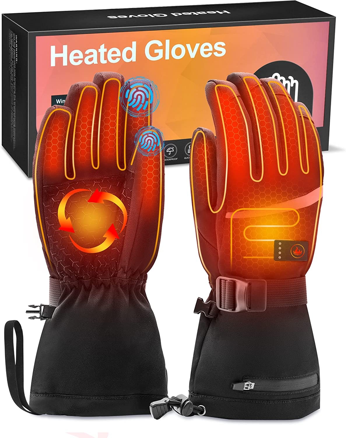Heated Gloves for Men and Women, 7.4V Rechargeable Electric Heated Gloves, Heated Gloves with Touch Screen, Waterproof Heated Gloves for Indoor, Outdoor Sports and Raynaud， FFraao