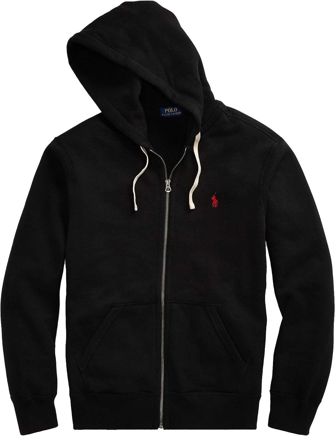 Polo Ralph Lauren Classic Full-Zip Fleece Hooded Sweatshirt - XL - Black Red Pony