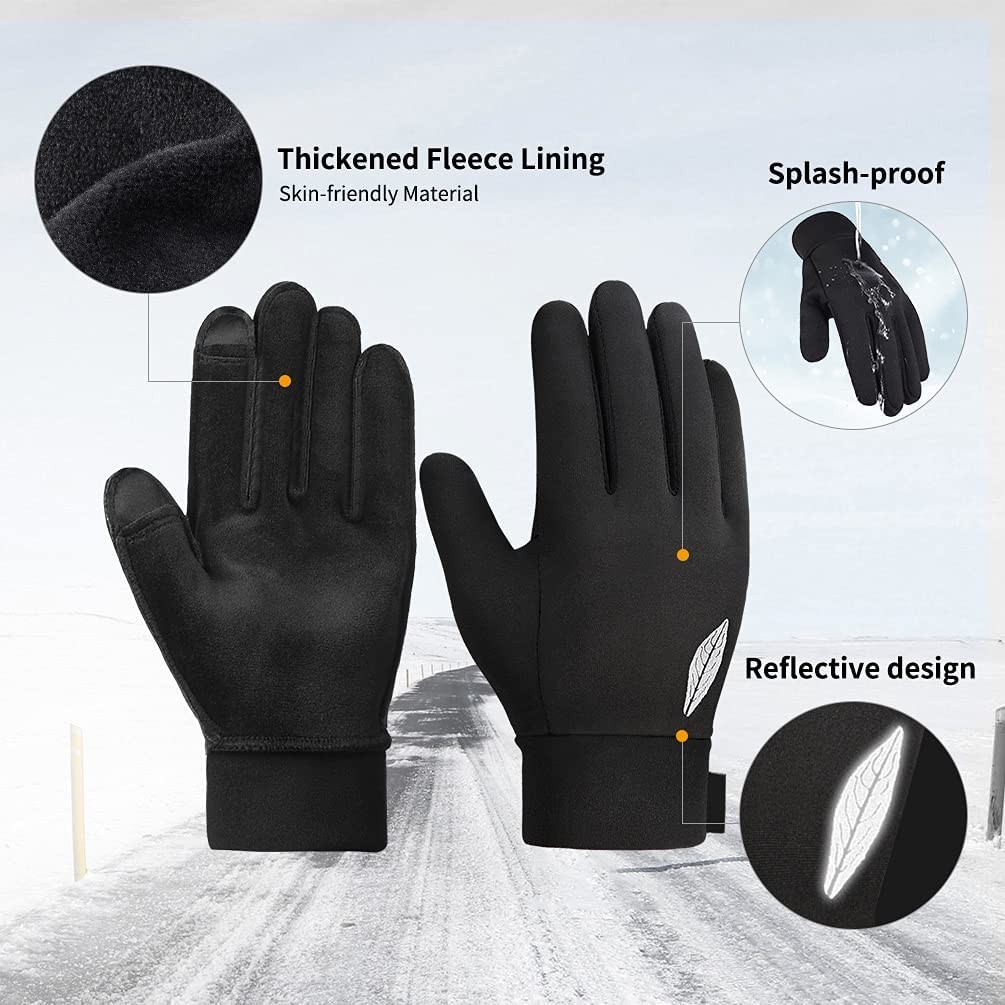 OKIDSO Kids Winter Touch Screen Gloves: Waterproof Cold Weather Warm Running Sports Mittens for Aged 6-12 Boy & Girl Black & Grey