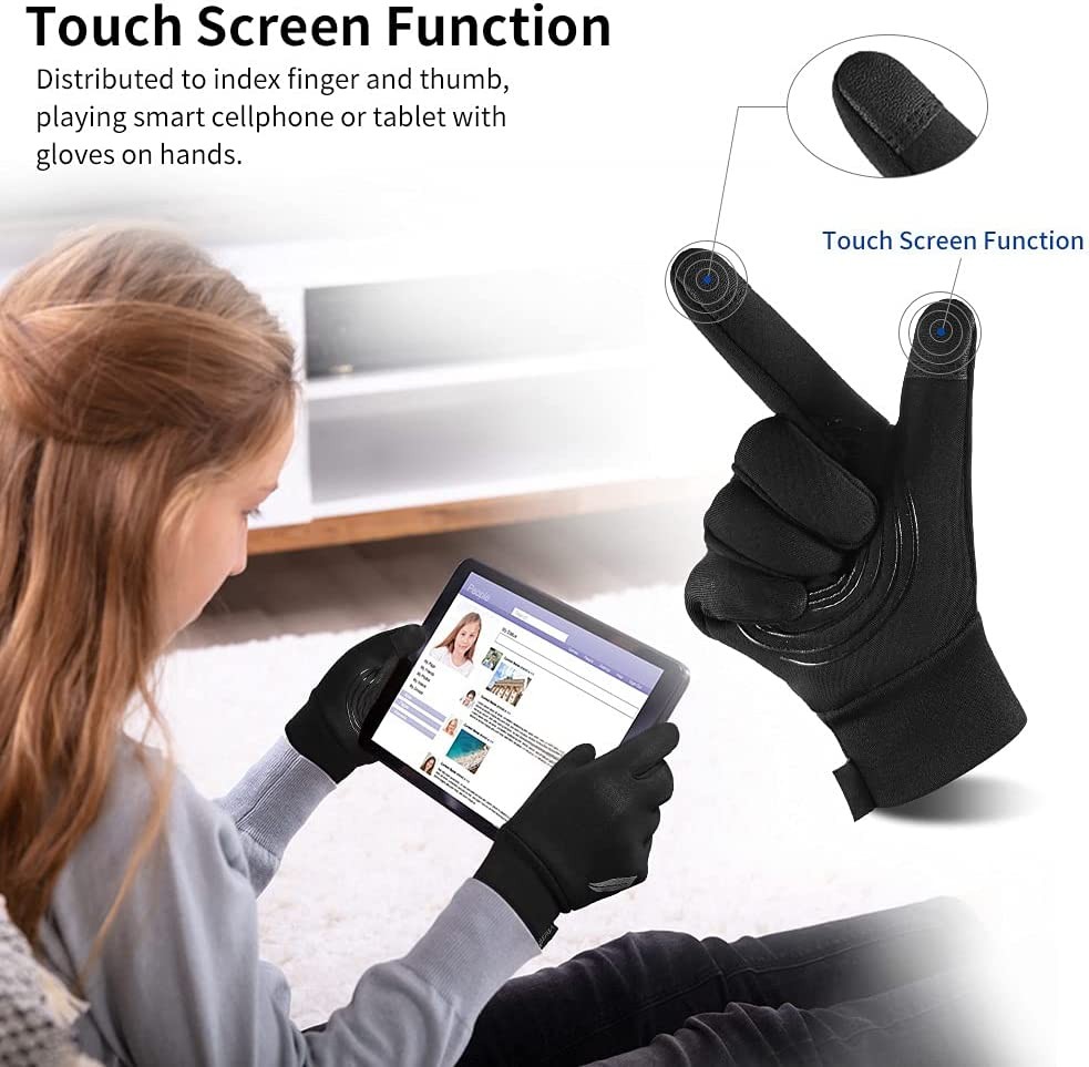 OKIDSO Kids Winter Touch Screen Gloves: Waterproof Cold Weather Warm Running Sports Mittens for Aged 6-12 Boy & Girl Black & Grey