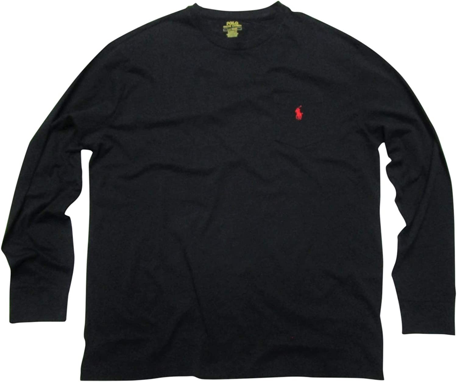 Polo Ralph Lauren Mens Long Sleeve Crew Neck T-Shirt Pocket Classic Fit (X-Large, Polo Black)