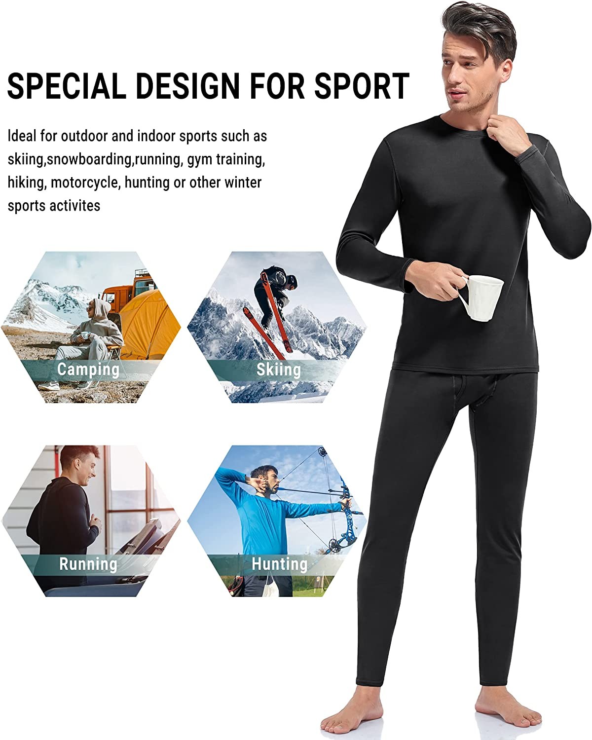 Thermal Underwear for Men - Long Johns with Fleece Lined Cold Weather Base Layer Pajama Set