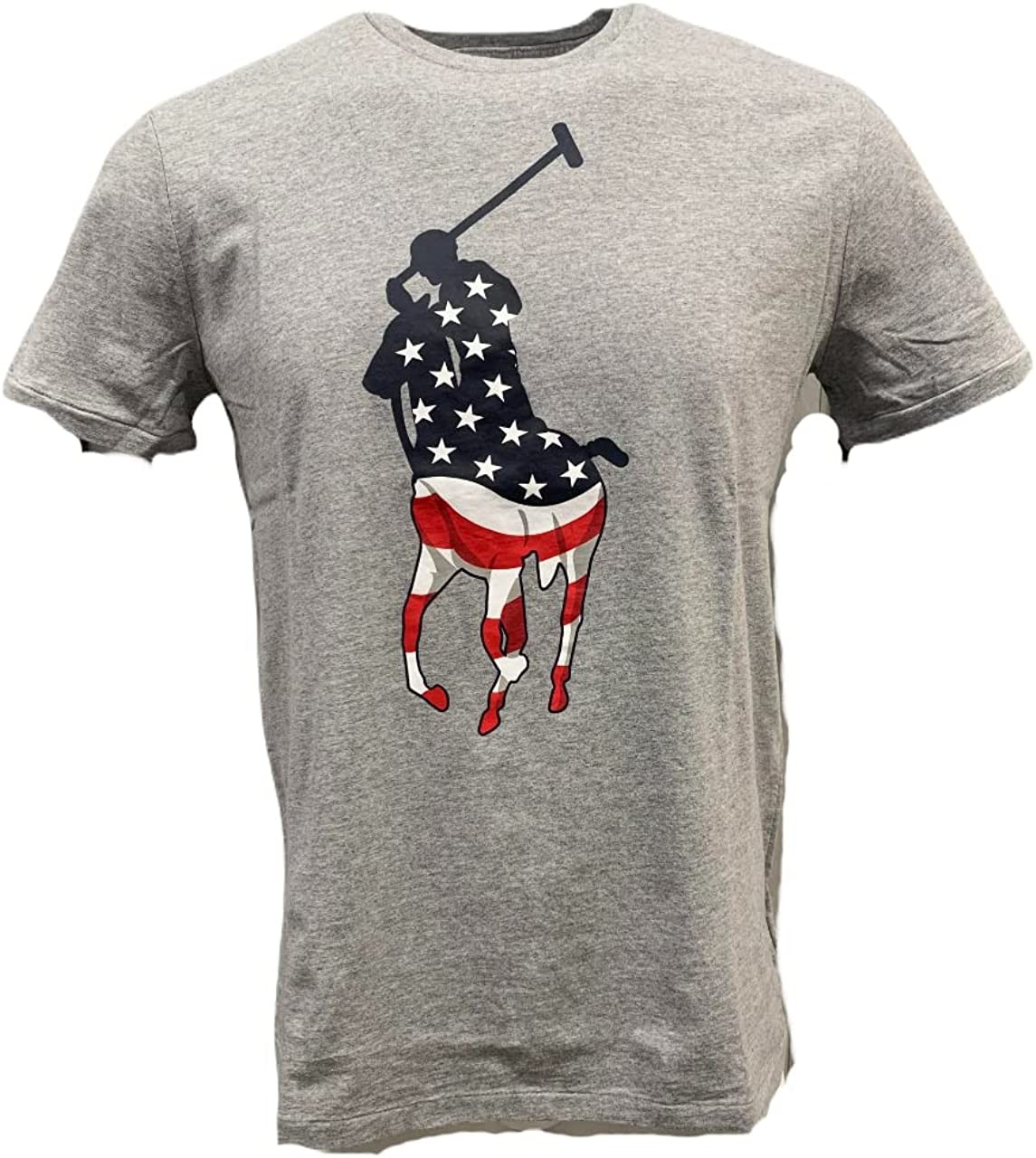 Polo Ralph Lauren Men s American Big Pony Graphic Logo Crew Neck T-Shirt (Small, Grey Heather)