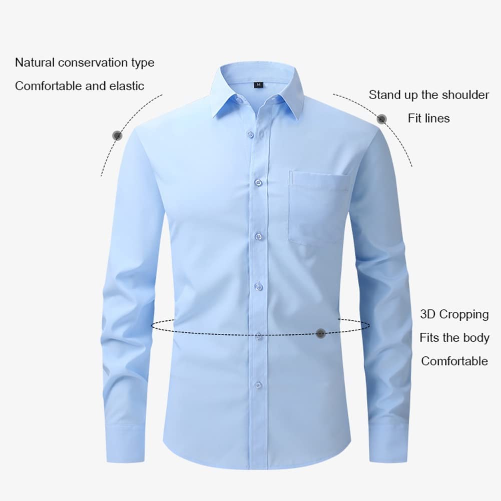 HOTIAN Men s Regular Fit Dress Shirt Stretch Button-Down Shirt Spread Collar Long Sleeve with Pockets