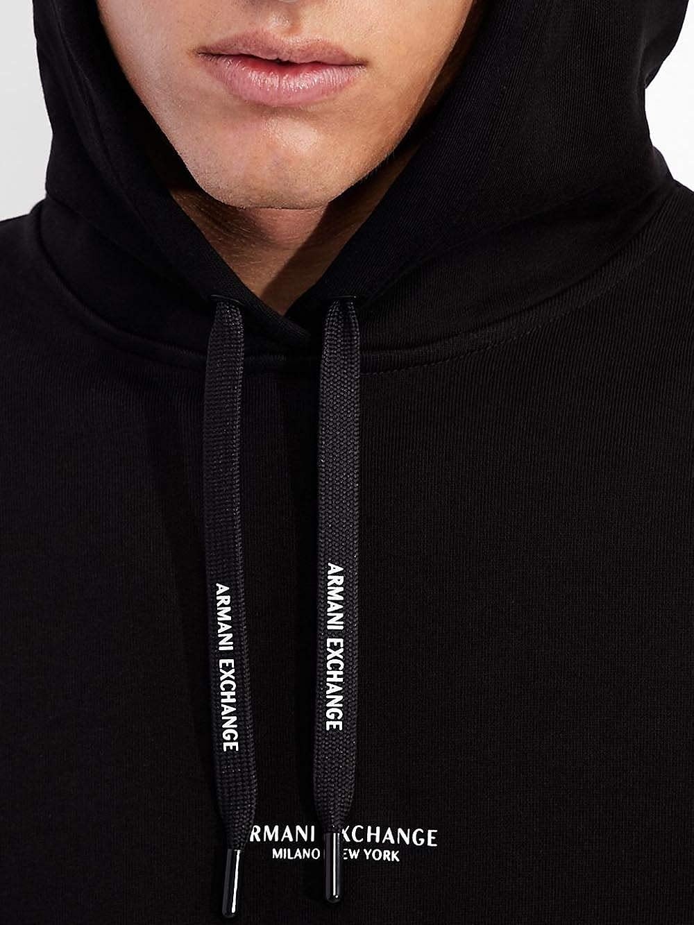 A|X ARMANI EXCHANGE mens Pull-over With Front Back Logo Hooded Sweatshirt, Black, Medium US