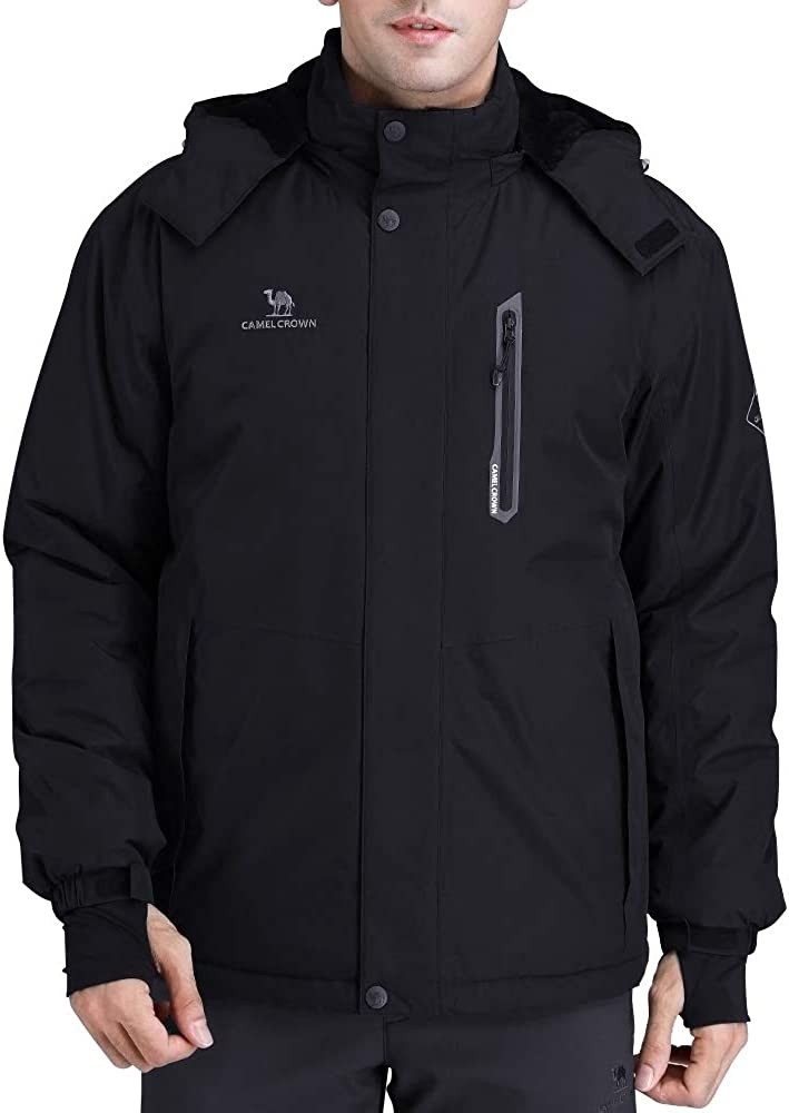 CAMEL CROWN Men s Mountain Snow Waterproof Ski Jacket Detachable Hood Windproof Fleece Parka Rain Jacket Winter Coat