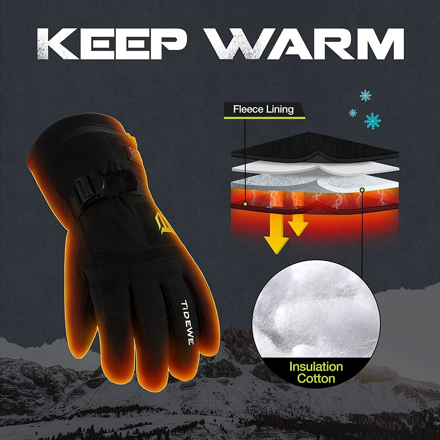 TIDEWE Heated Gloves with 2 Battery Packs, Waterproof Rechargeable Heating Gloves for Men Women, Winter Thermal Warm Gloves for Hunting Fishing Skiing Snowboarding Running Cycling Skating Hiking