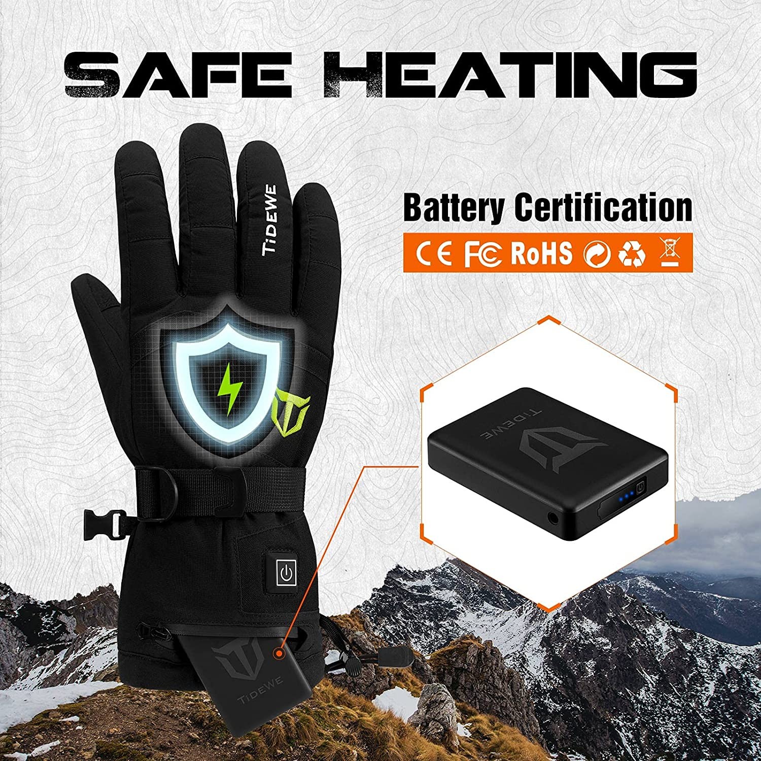 TIDEWE Heated Gloves with 2 Battery Packs, Waterproof Rechargeable Heating Gloves for Men Women, Winter Thermal Warm Gloves for Hunting Fishing Skiing Snowboarding Running Cycling Skating Hiking