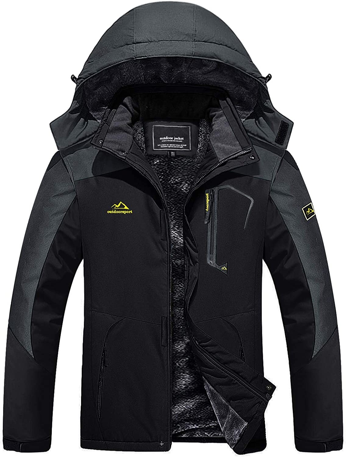 TACVASEN Men s Skiing Jacket with Hood Waterproof Hiking Fishing Travel Fleece Jacket Parka Raincoat