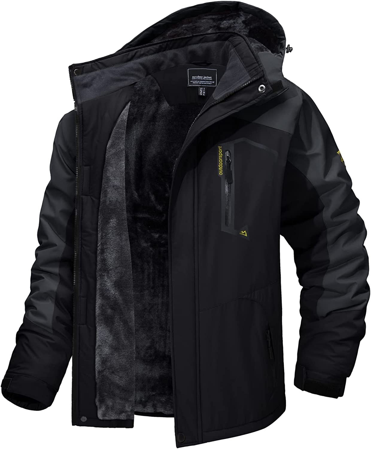 TACVASEN Men s Skiing Jacket with Hood Waterproof Hiking Fishing Travel Fleece Jacket Parka Raincoat