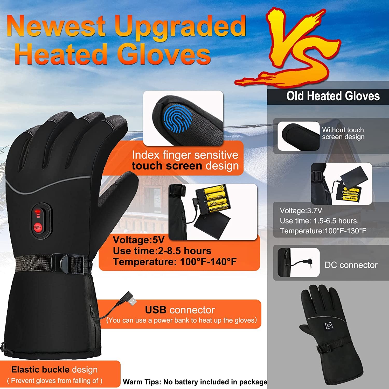 Heated Gloves,Electric Heated Gloves Camping Hand Warmers Winter Warm Touchscreen Gloves for Men Women - Battery Powered Waterproof Gloves Windproof Glove for Outdoor Cycling Skiing Hiking Working