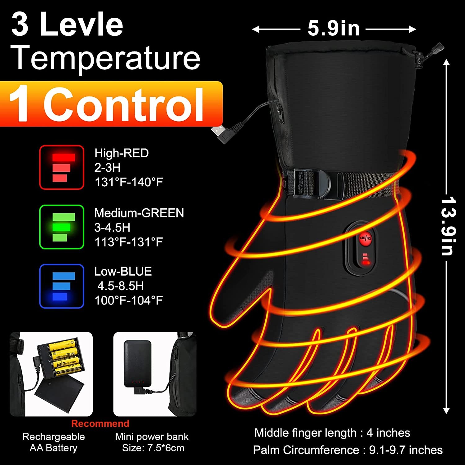 Heated Gloves,Electric Heated Gloves Camping Hand Warmers Winter Warm Touchscreen Gloves for Men Women - Battery Powered Waterproof Gloves Windproof Glove for Outdoor Cycling Skiing Hiking Working