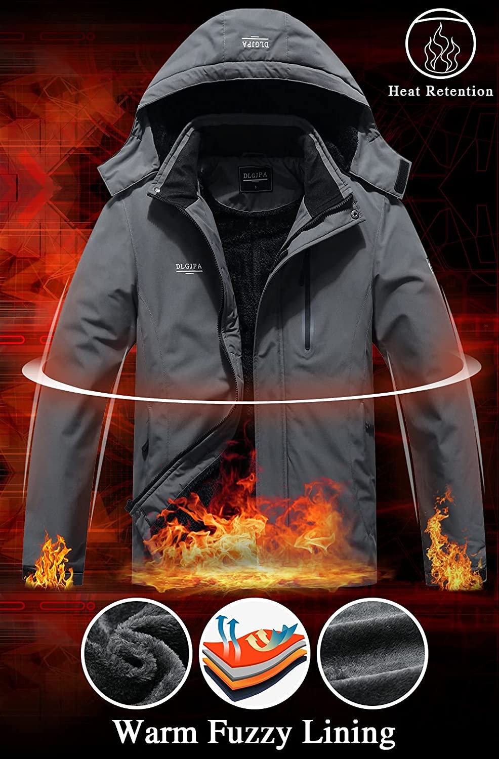 DLGJPA Men s Mountain Waterproof Ski Jacket Hooded Windbreakers Windproof Raincoat Winter Warm Snow Coat