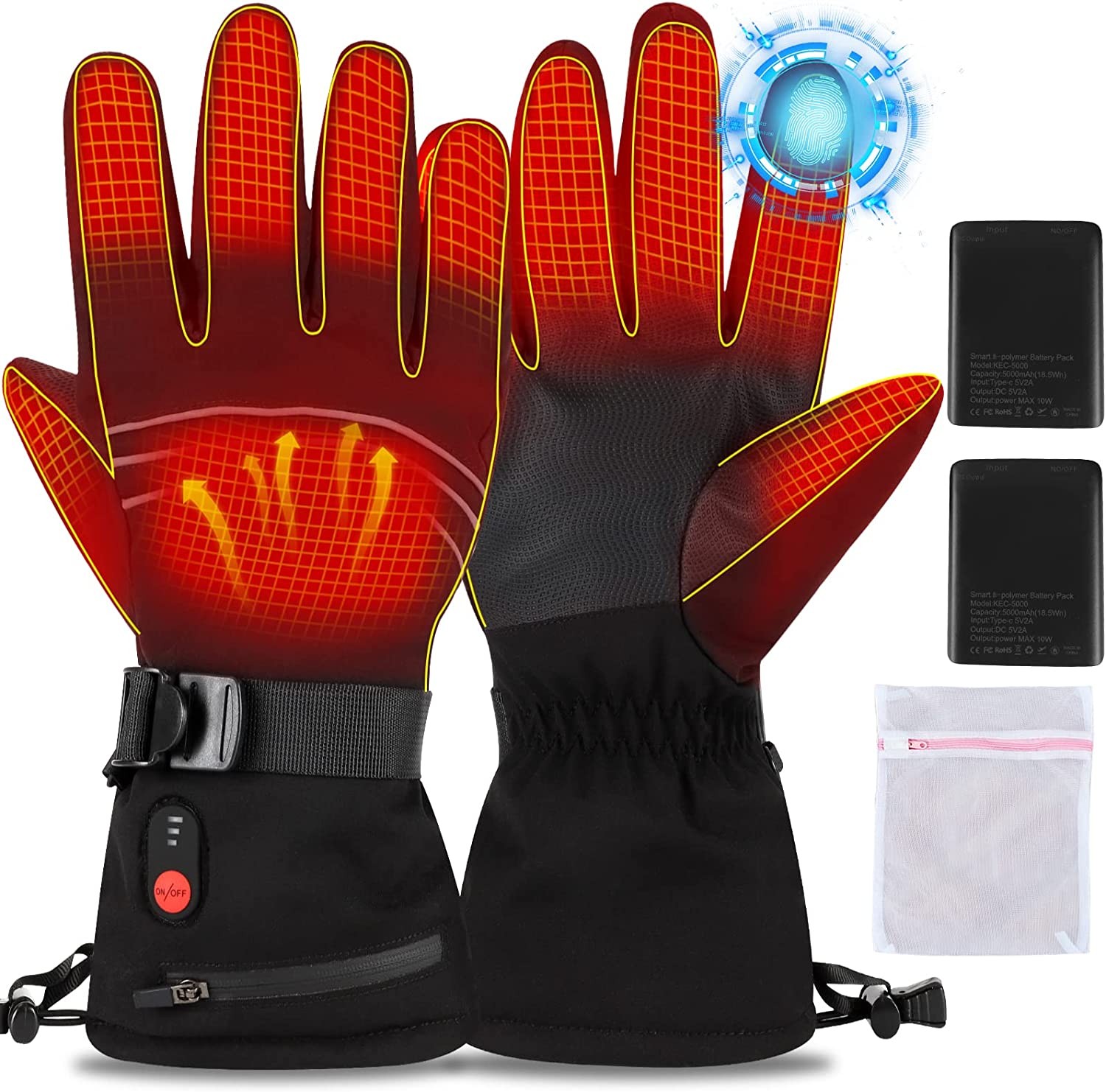 Heated Gloves for Men Women, 5000mAh Electric Rechargeable Battery Winter Motorcycle Heated Gloves, Waterpoof Hand Warm Gloves