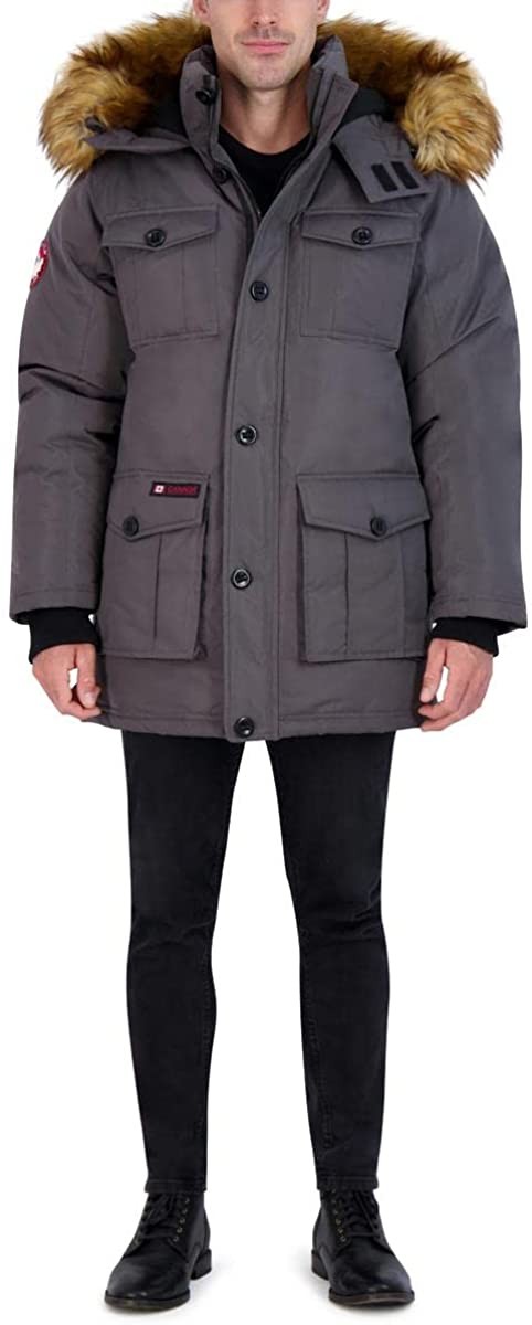 CANADA WEATHER GEAR Parka Coat for Men-Insulated Winter Jacket w/ Faux Fur Hood