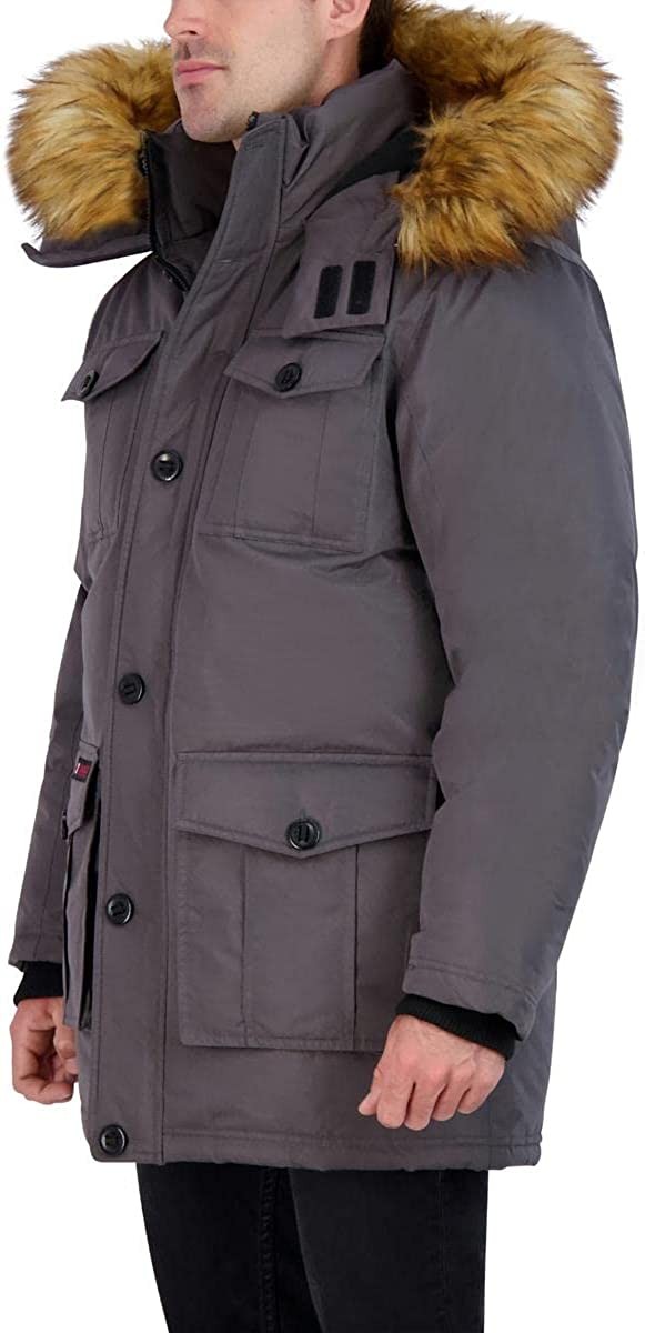 CANADA WEATHER GEAR Parka Coat for Men-Insulated Winter Jacket w/ Faux Fur Hood