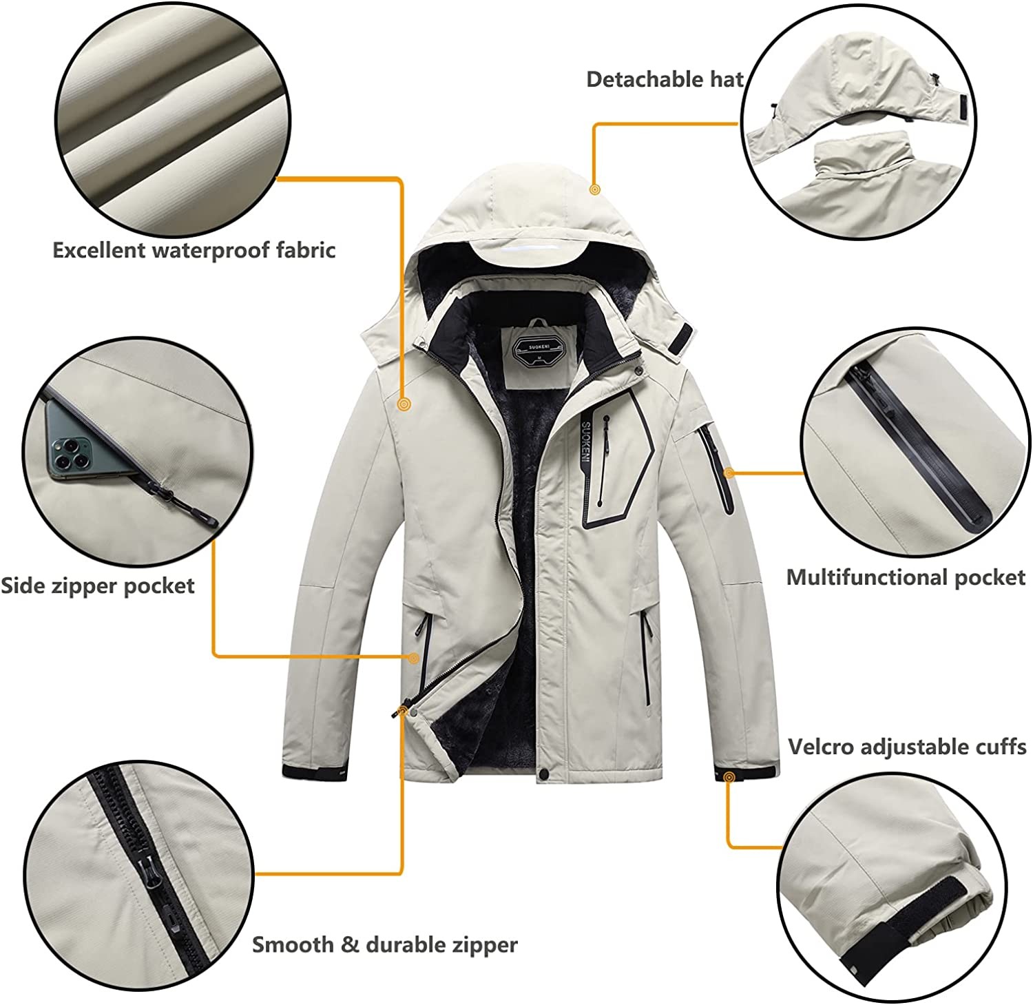 Men s Waterproof Ski Jacket Warm Winter Snow Coat Hooded Raincoat